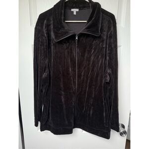 T by Talbots Velvet Zip Up Jacket Women's 3XL Black Basic Casual Everyday